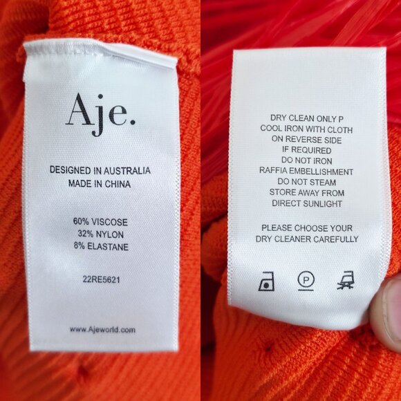 Aje Rushes Raffia Midi Dress Orange Knit Ribbed Fringe NWT Size M - Picture 10 of 15